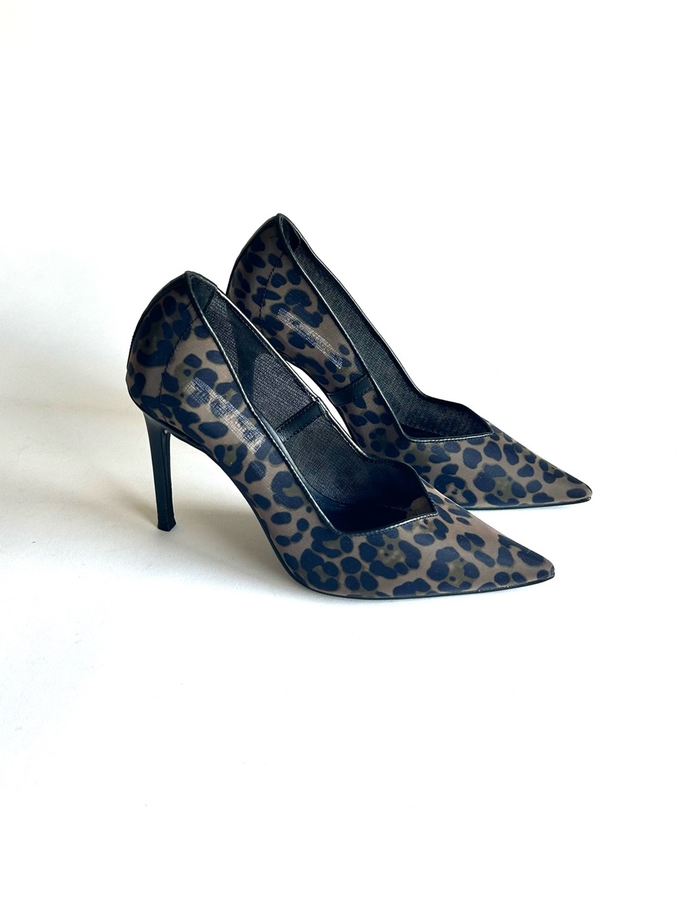Steve Madden Black Brown Leopard Print Textile Point Toe Heels size 7